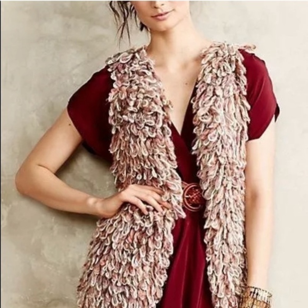 ANTHROPOLOGIE 3D Looped Hand Knit Alpaca Mohair Wool Cardigan Vest Handmade Sz:S - Picture 9 of 13